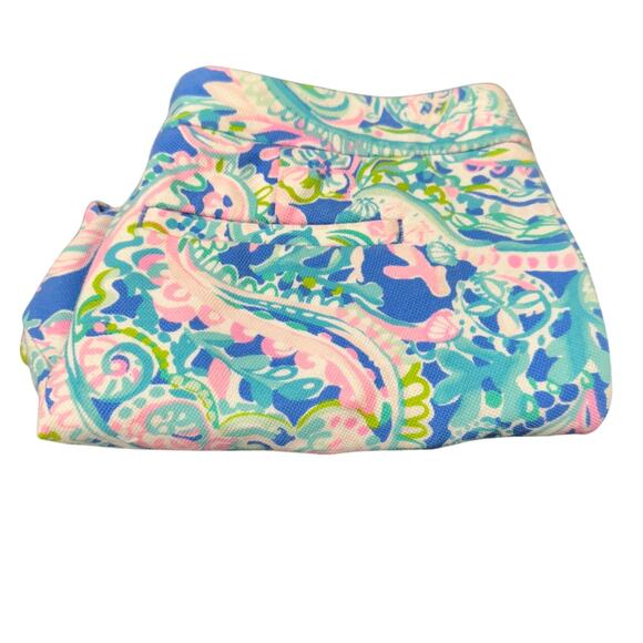 Lilly Pulitzer Shorts Womens 0 Buttercup Scallop Hem Blue Pink Coastal Paisley - Picture 1 of 8